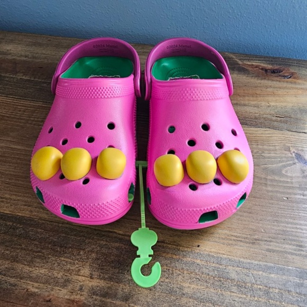 Barney‎ The Dinosaur Crocs Clog Shoes Pink Green Kids Size J3 Mattel 2024